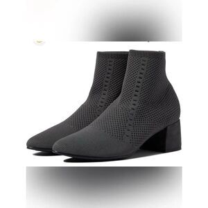 New Eileen Fisher Graphite Stretch Knit Sock Ankle Boots Block Heel Booties 7
